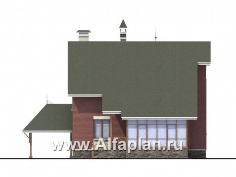 «Альтбург» - проект  дома с мансардой, с полукруглым эркером и с навесом для 1 авто, в стиле замка - превью фасада дома