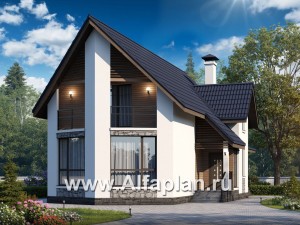 «Якорь» - проект дома с мансардой, с террасой оригинальной формы, в скандинавском стиле