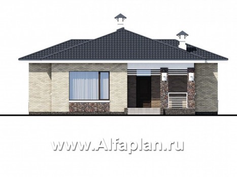 Проекты домов Альфаплан - «Муза» - современный одноэтажный коттедж с террасой - превью фасада №1