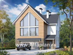 «Сапфир» - проект двухэтажного дома с мансардой, с гаражом на 2 авто в цоколе, в современном стиле
