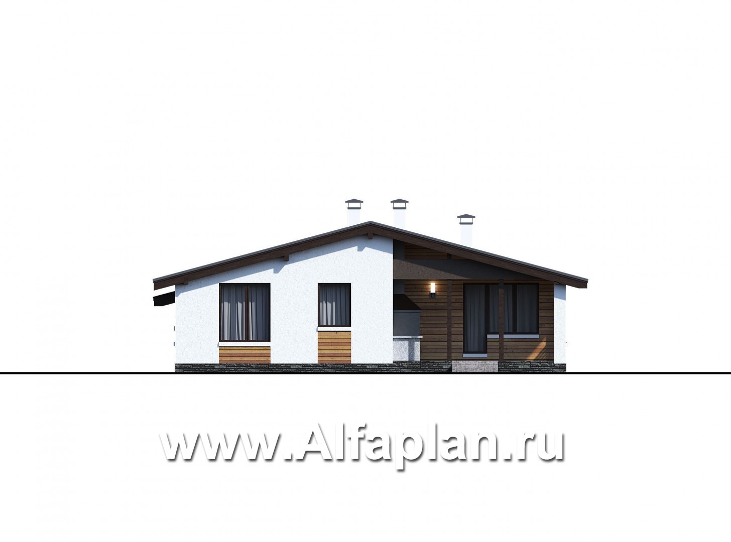 Проекты домов Альфаплан - «Калисто» - одноэтажный коттедж с гаражом на два автомобиля - изображение фасада №3