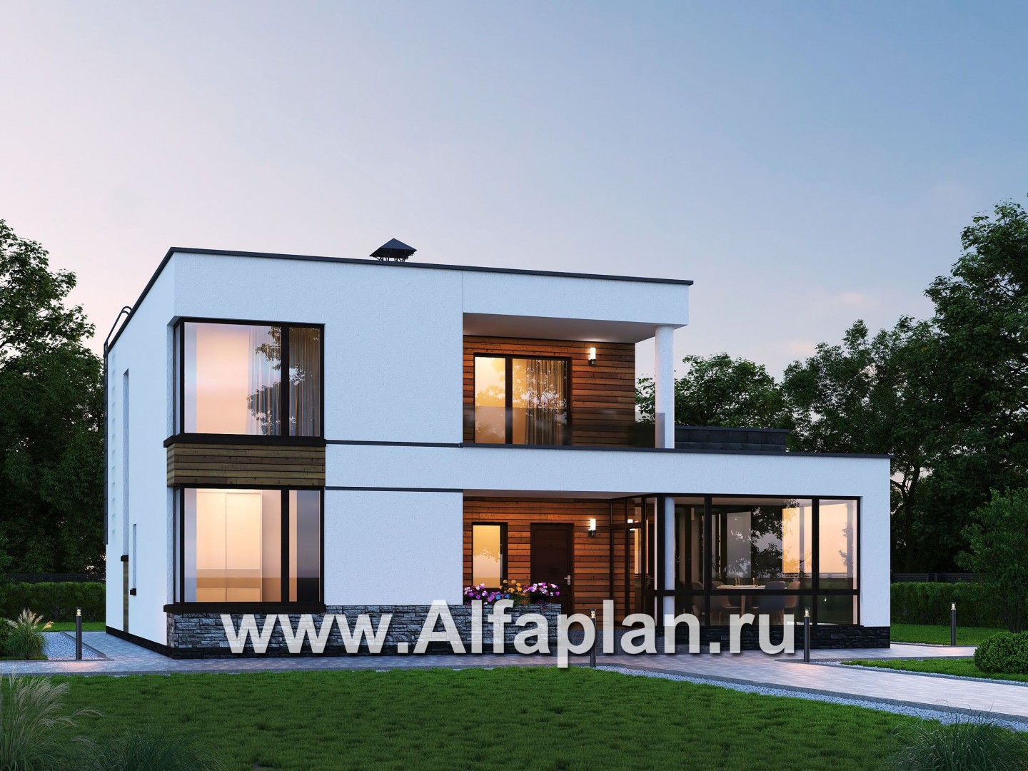 «Спектр» - проект двухэтажного дома, с двумя жилыми комнатами на 1-ом этаже, в современном стиле - основное изображение