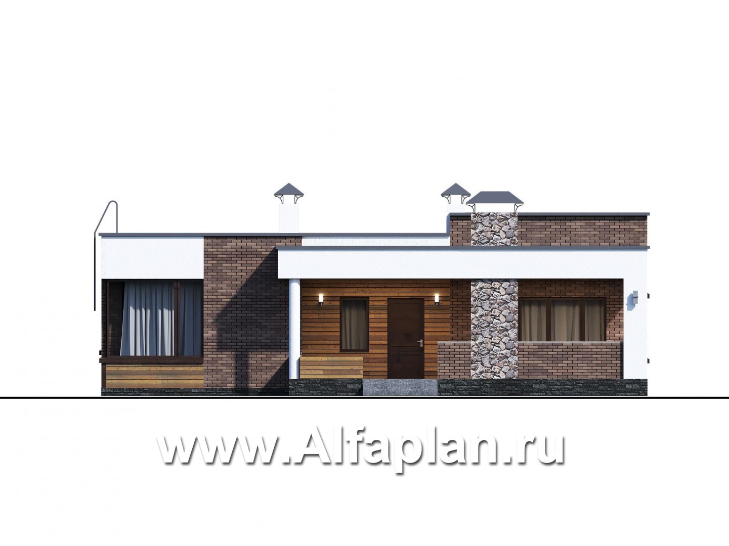 «Фортис» - проект одноэтажного дома с плоской кровлей, и грилем на террасе, в стиле минимализм - фасад дома