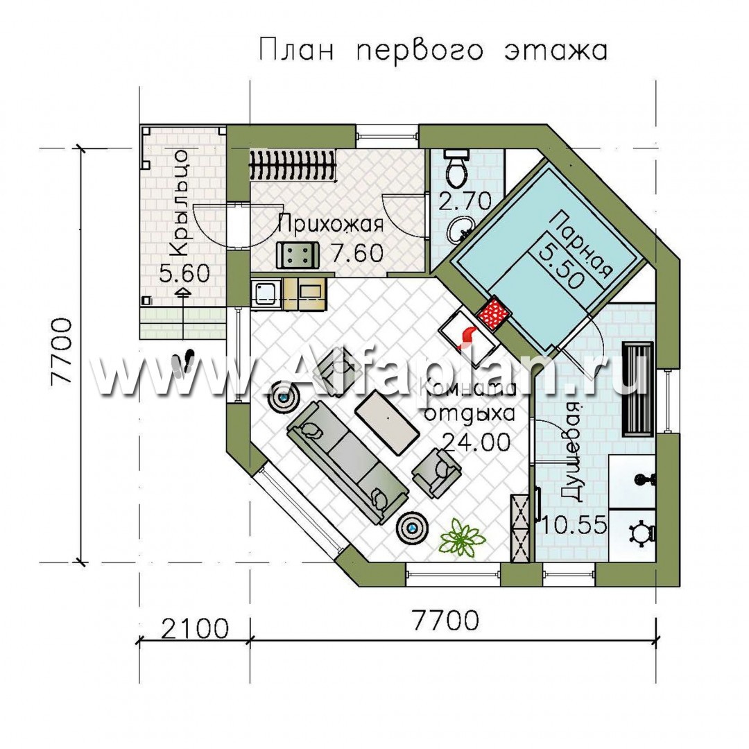 «Кристалл» - проект современной бани, для расположения в углу участка - план дома