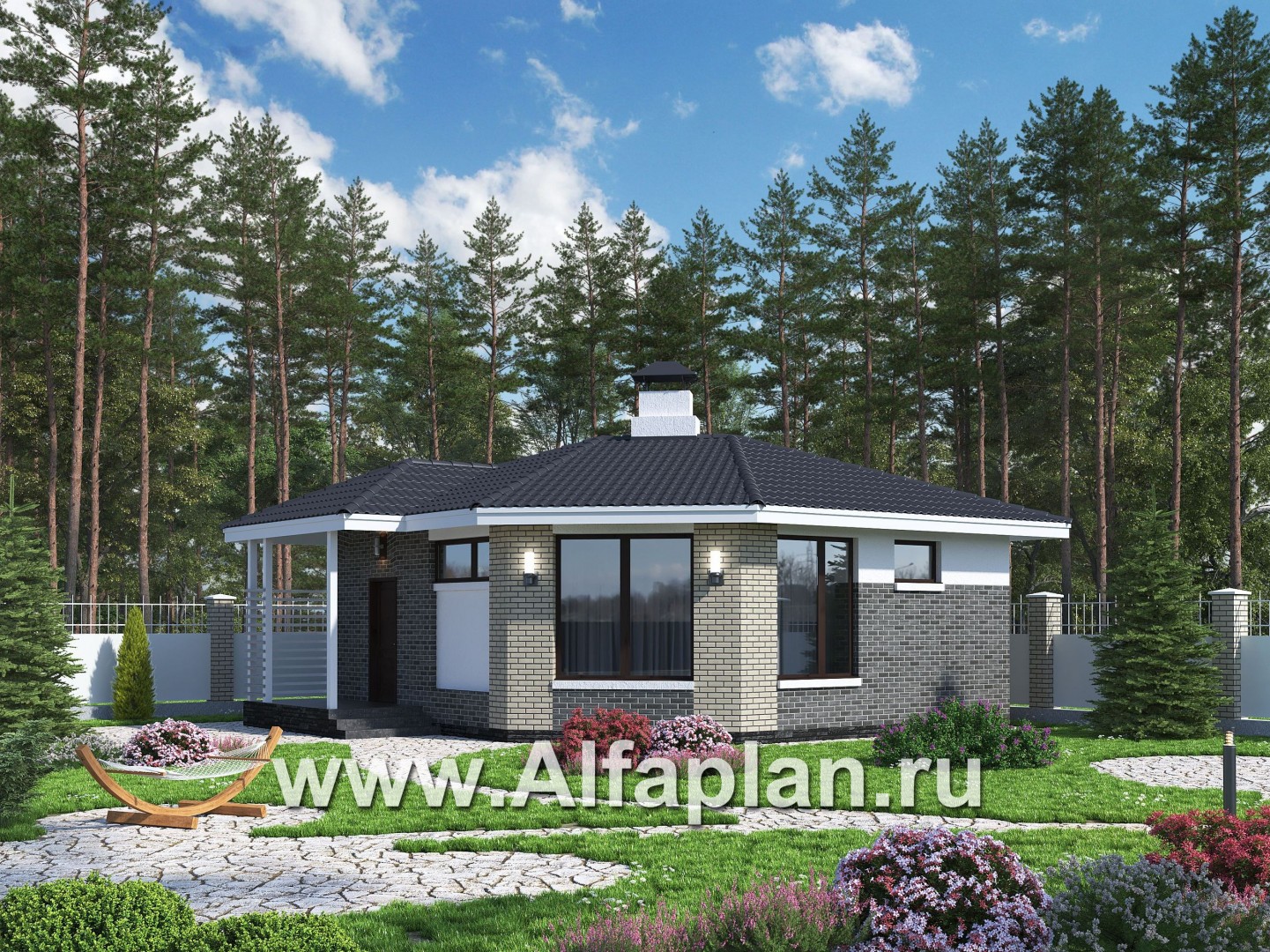 «Кристалл» - проект современной бани, для расположения в углу участка - основное изображение