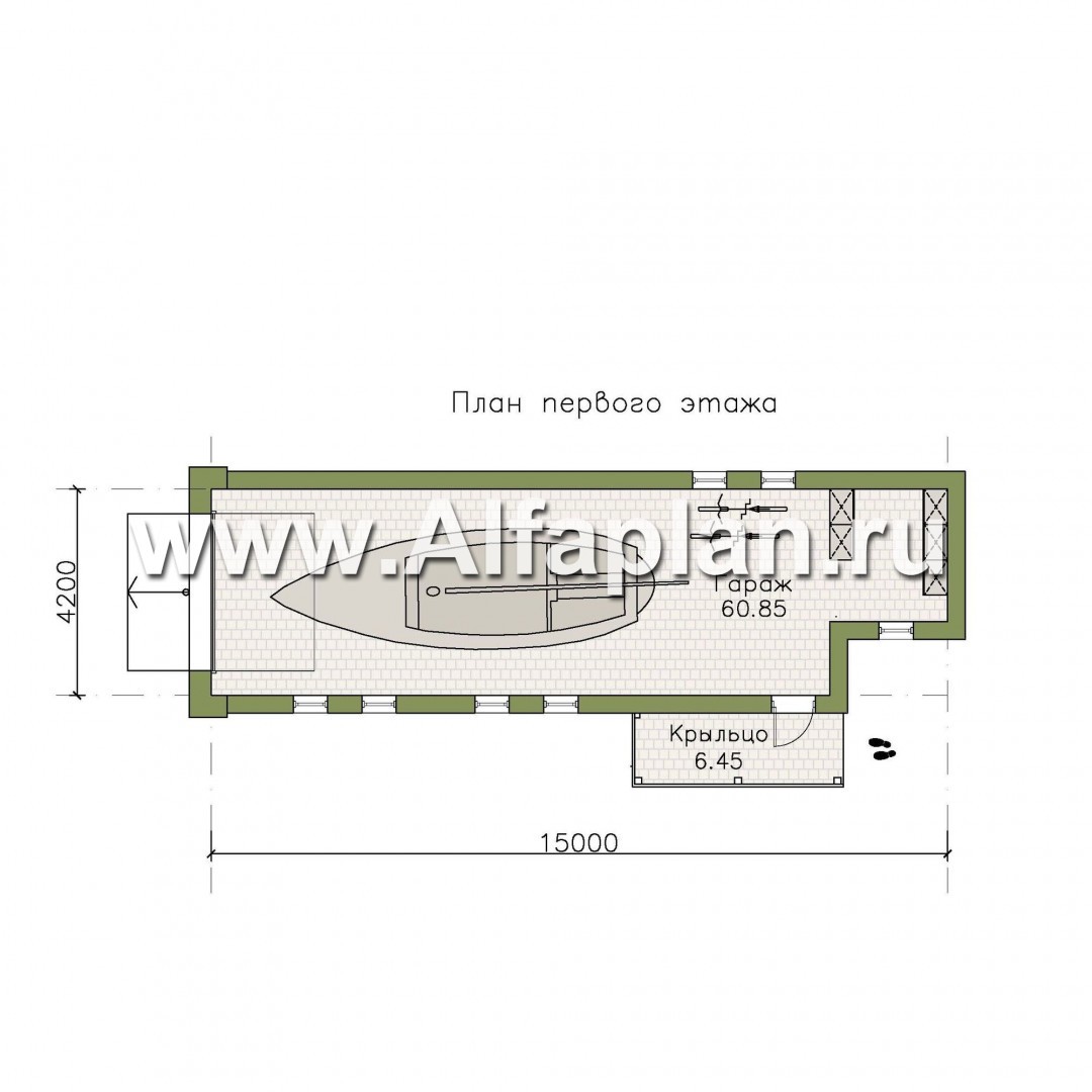 Проект гаража на 2 авто, или эллинг для катера - план дома