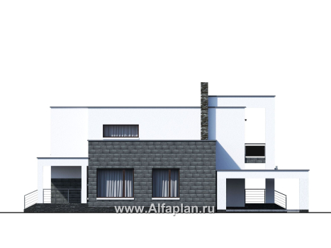«Футура» - современный двухэтажный дом, с террасой и с плоской крышей, навес на 2 авто, в стиле минимализм - превью фасада дома