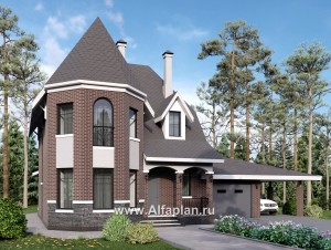 «Аврора» - проект двухэтажного дома из газобетона с эркером, с кабинетом, с террасой и гаражом