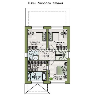 «Остров сокровищ» - проект простого двухэтажного дома из газобетона, с террасой - превью план дома