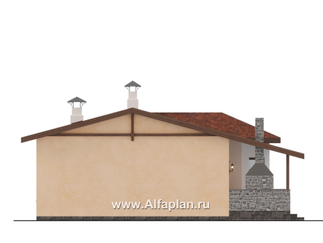 «Сорренто» - проект одноэтажного дома, с эркером и террасой со стороны входа, 2 спальни, в средиземноморском стиле - превью фасада дома