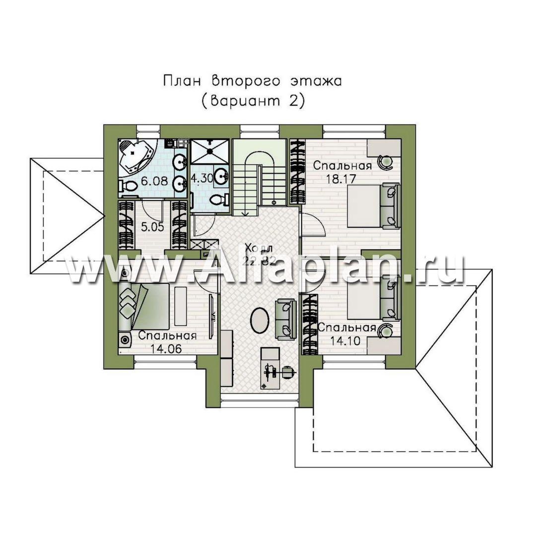 «Триггер роста» - проект двухэтажного дома, план со вторым светом, гостиная со стороны террасы, в стиле Райта - план дома