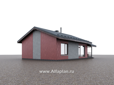 «Литен» - проект простого одноэтажного дома, планировка 2 спальни, с террасой и двускатной крышей - превью дополнительного изображения №2
