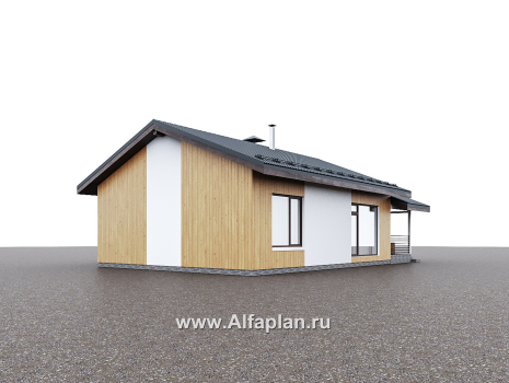 «Литен» - проект простого одноэтажного дома, планировка 2 спальни, с террасой и двускатной крышей - превью дополнительного изображения №6