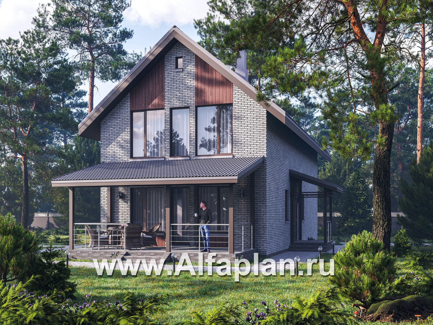 «Мой путь» - проект дома из кирпича, 2 этажа, с террасой и с 5-ю спальнями - основное изображение