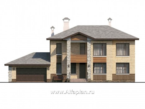 «Высшая лига» - проект двухэтажного дома, планировка с 2-я спальнями на 1эт, с гаражом на 2 авто - превью фасада дома