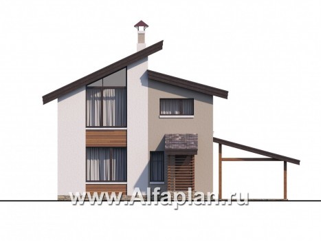 «Оптима»- проект двухэтажного дома, в современном стиле, с  навесом на 1 авто, удобный план - превью фасада дома