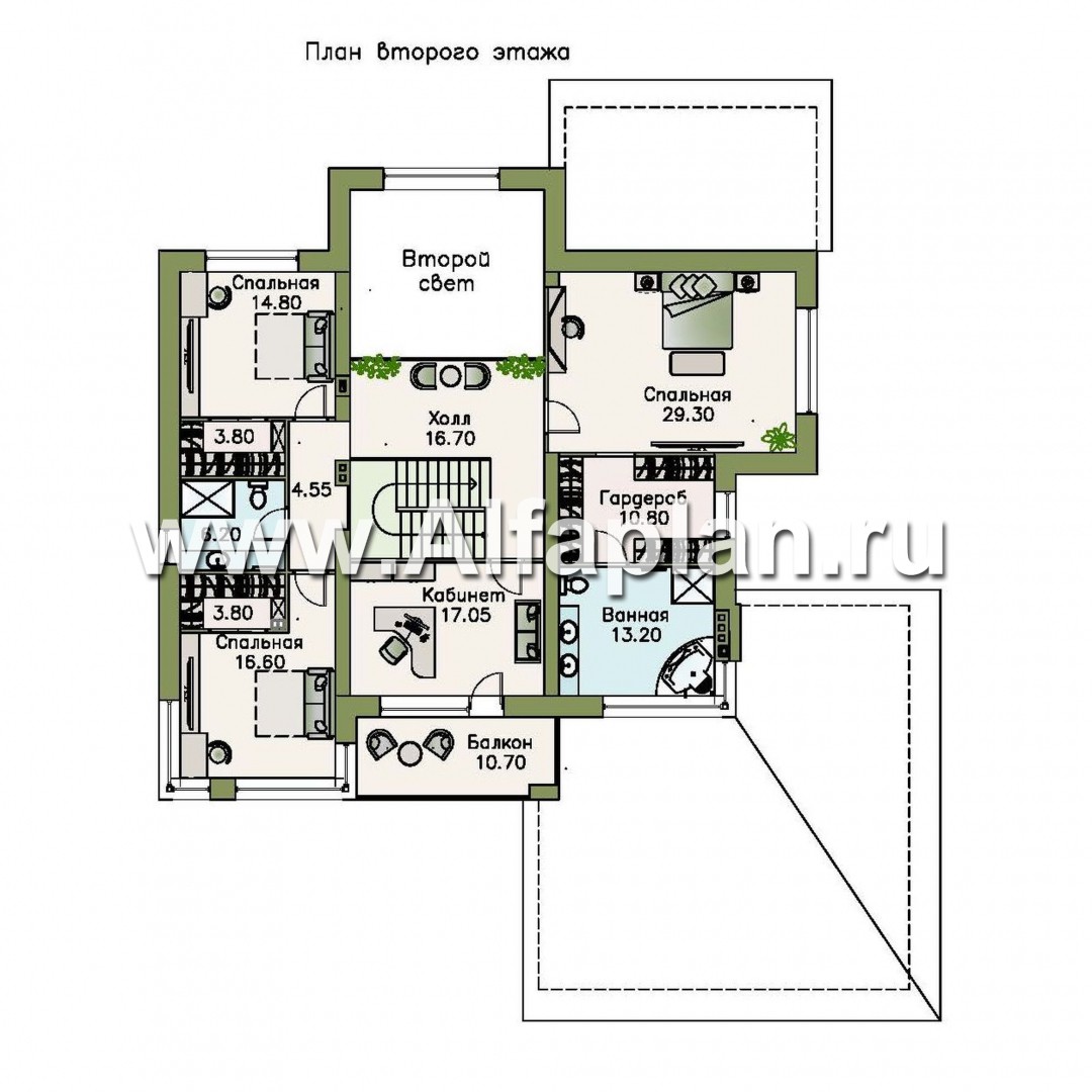 «Эльба» - проект современной двухэтажной виллы, со вторым светом, с террасой и с гаражом на 2 авто - план дома