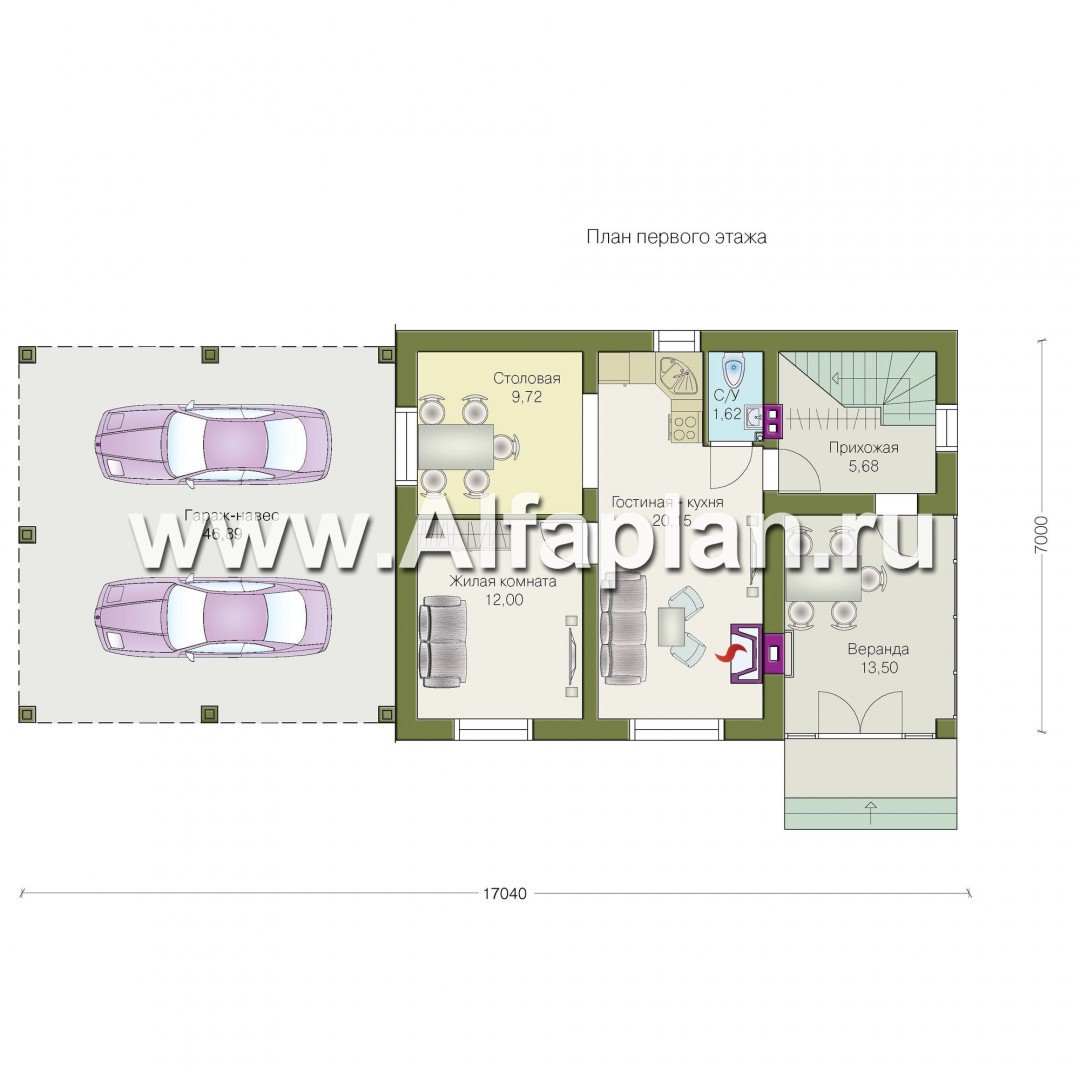 «Замечательный сосед» - проект дома с мансардой из газоблоков, с террасой, с нaвесом на 2 авто - план дома