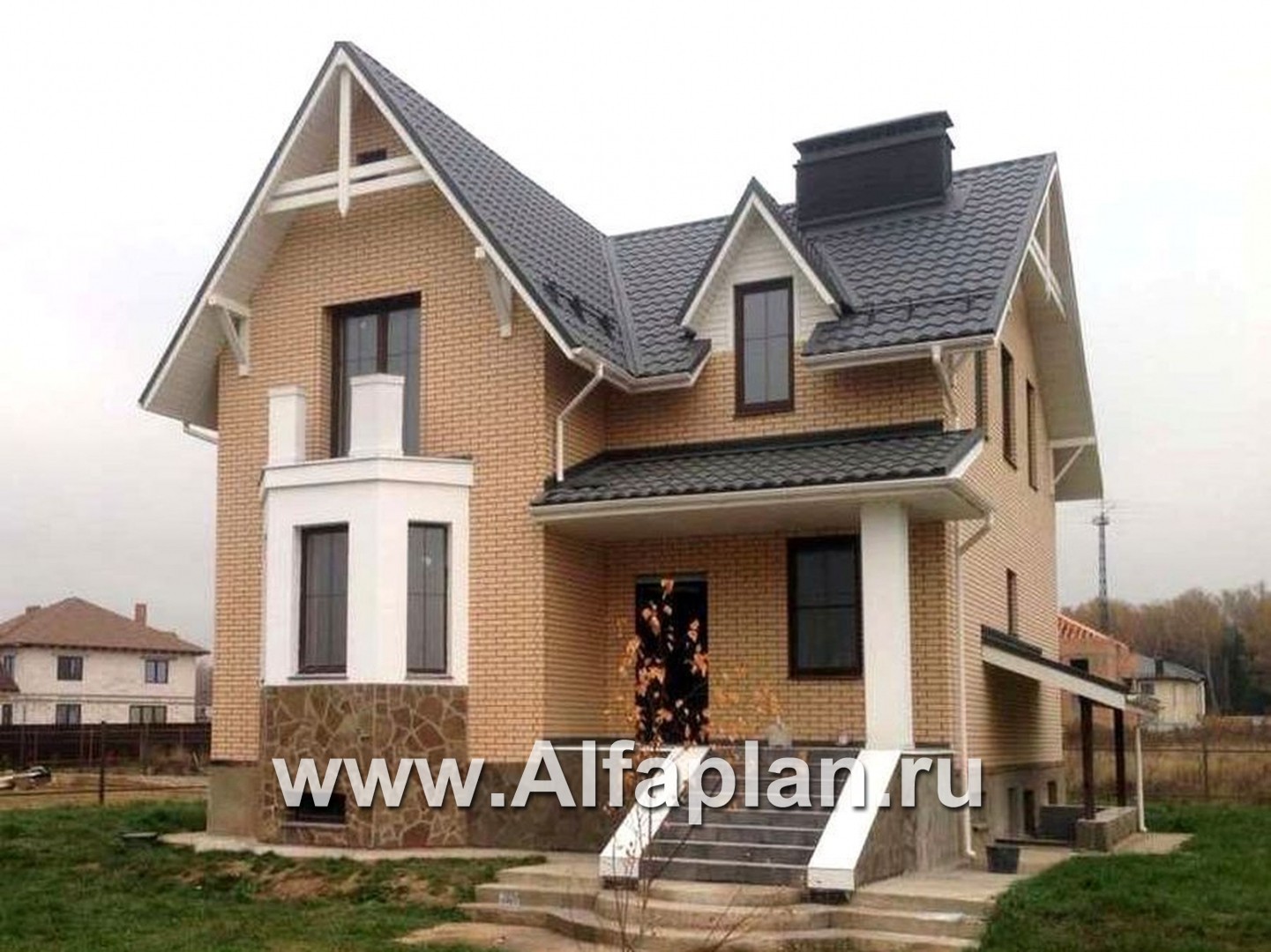 «Стелла»- проект дома с мансардой, с террасой, с цокольным этажом, в английском стиле - дизайн дома №2