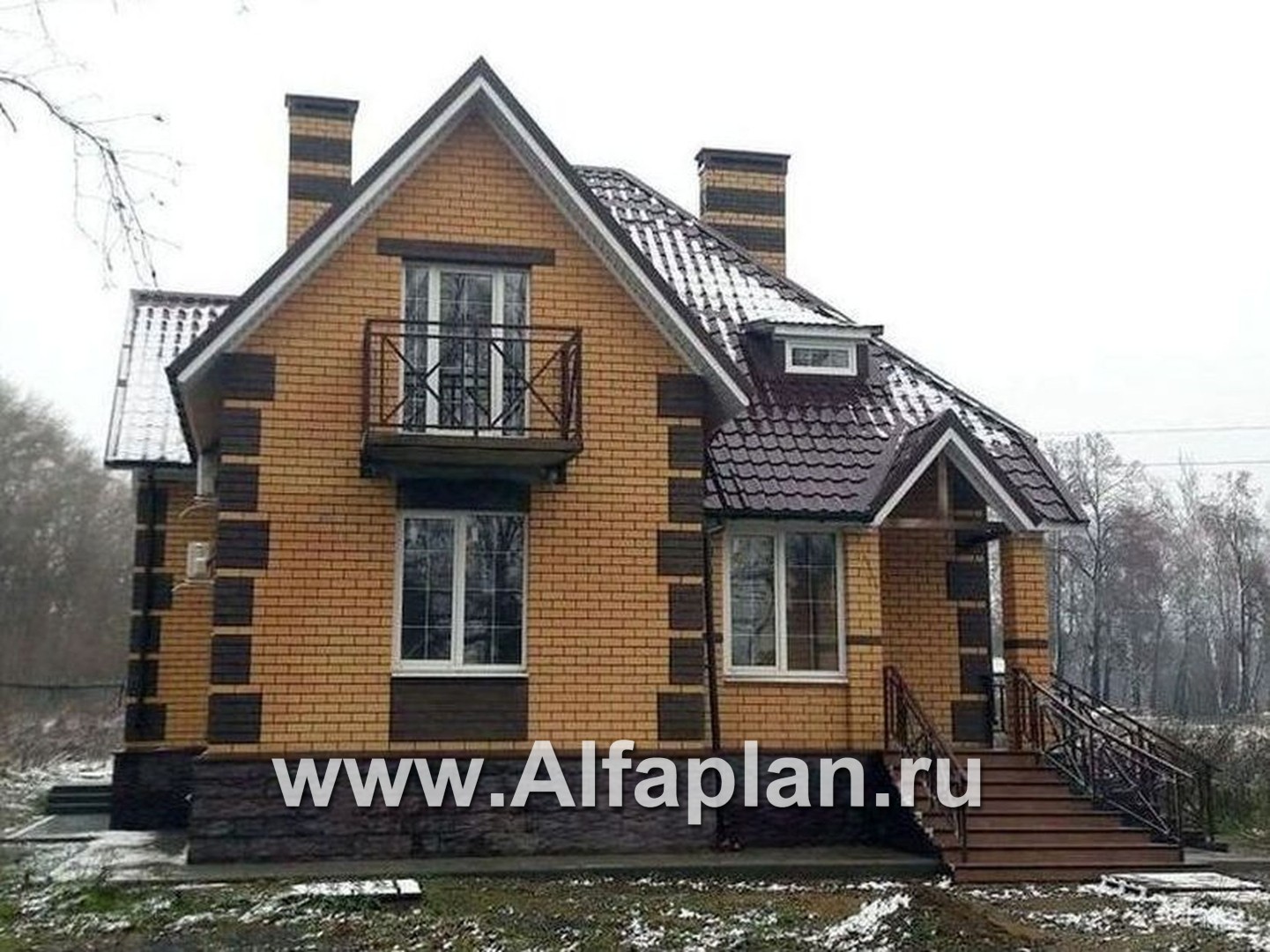 «Ягерхаус» — проект двухэтажного дома с пирамидальной кровлей, с террасой, в стиле Петровское барокко - дизайн дома №2