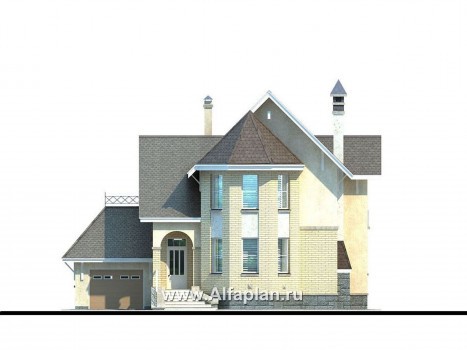 «Фортуна» - проект двухэтажного дома из газобетона, с эркером, и с гаражом, для узкого участка - превью фасада дома