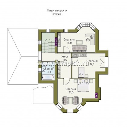 «Фортуна» - проект двухэтажного дома из газобетона, с эркером, и с гаражом, для узкого участка - превью план дома