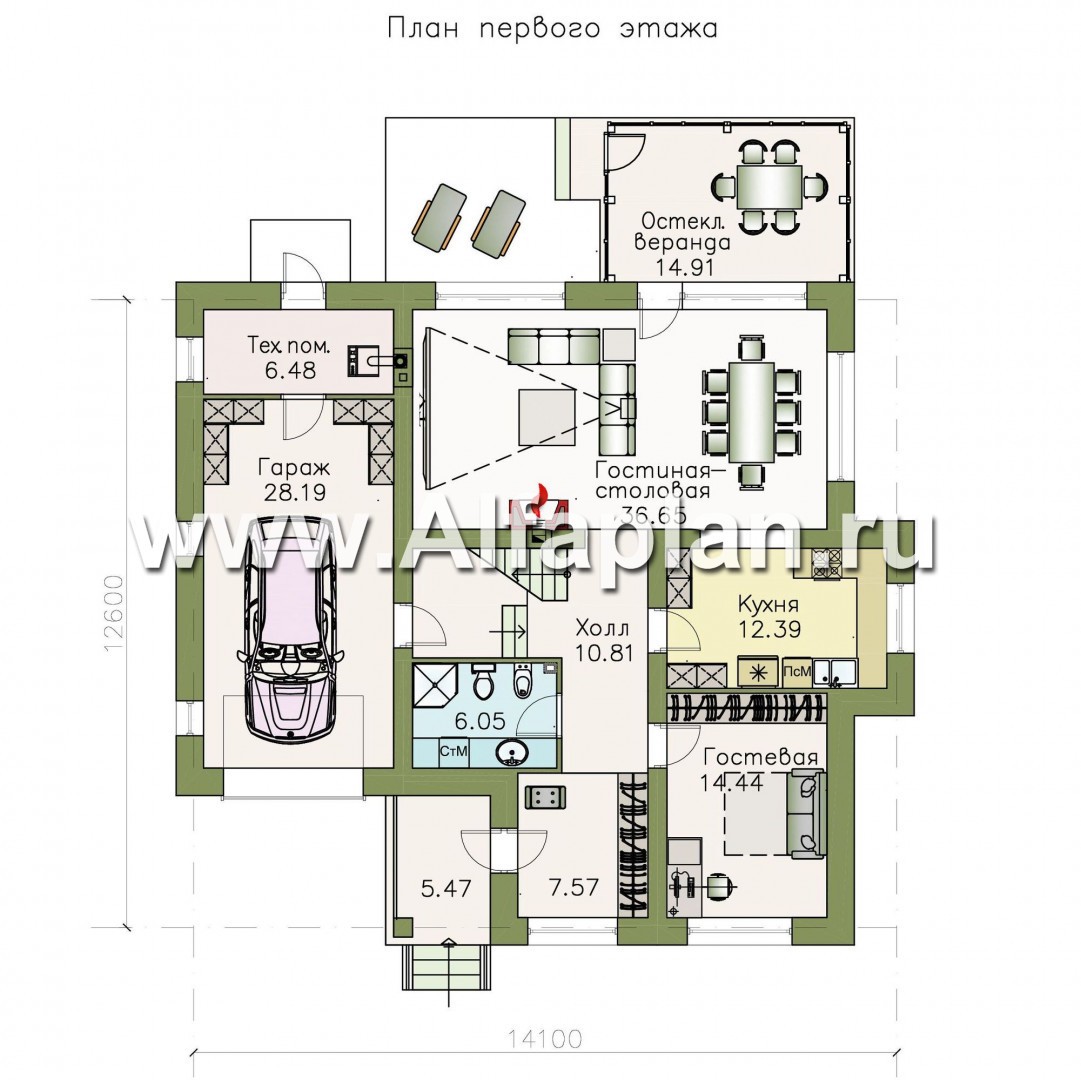 «Четвертое измерение» - проект  дома с мансардой, с террасой и с гаражом - план дома