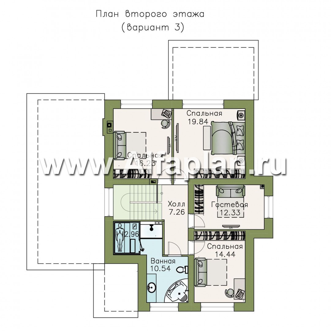 «Четвертое измерение» - проект  дома с мансардой, с террасой и с гаражом - план дома