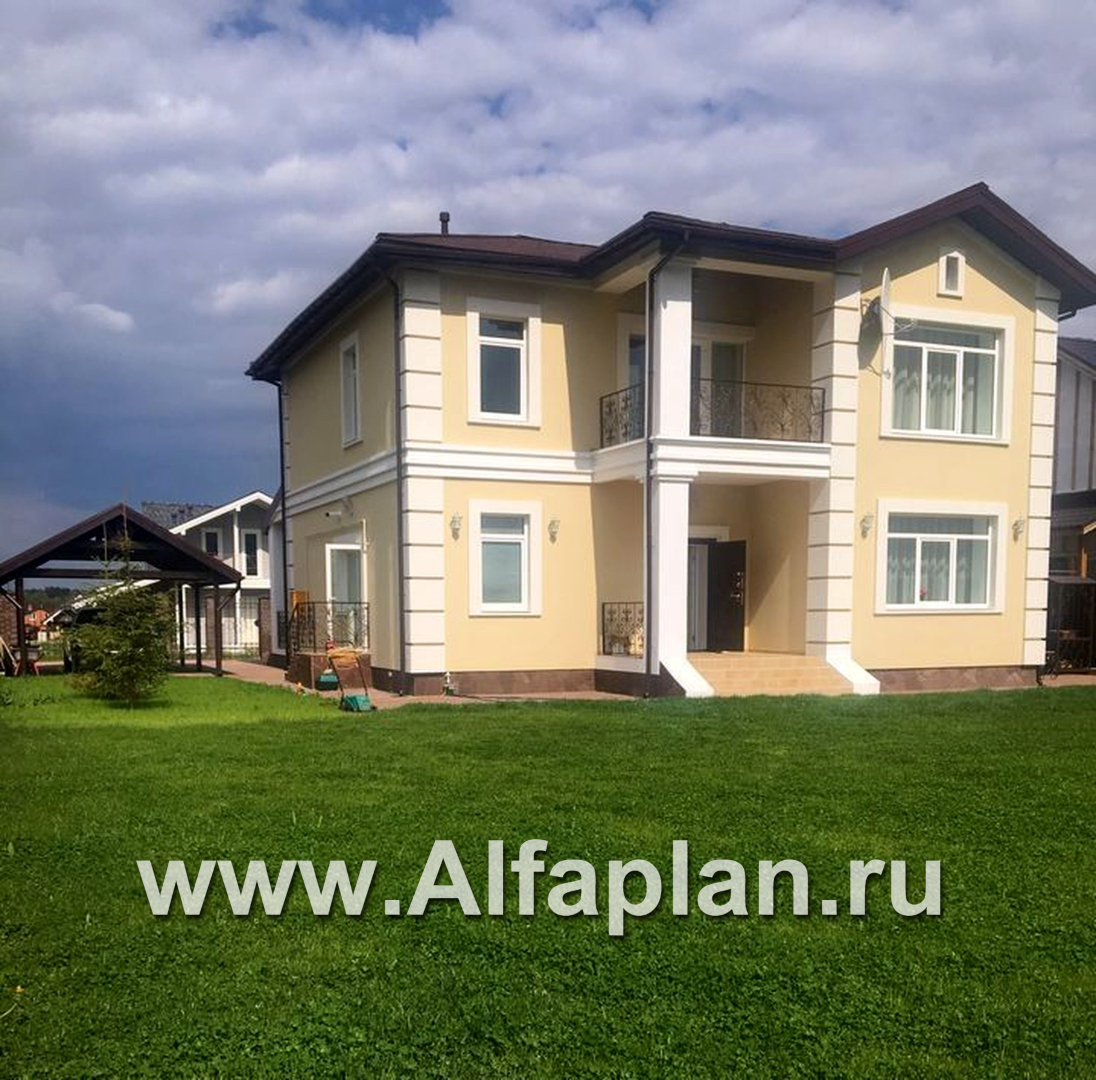 «Репутация» - проект двухэтажного дома из газобетона с фото, планировка с эркером и с террасой, английском стиле - дизайн дома №4