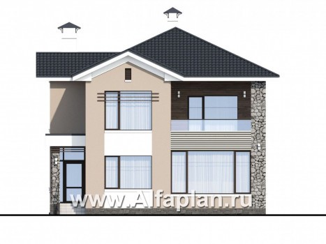 «Знаменка» - проект двухэтажного дома с балконом и с террасой, планировка с кабинетом на 1 эт, в современном стиле - превью фасада дома