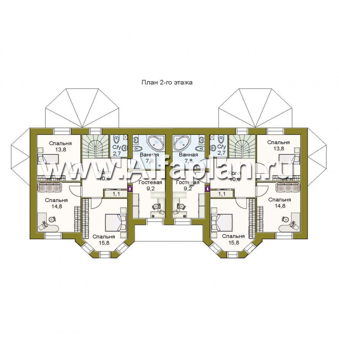 «Поколение» - проект двухэтажного таунхауса,  с верандой и с эркером - план дома