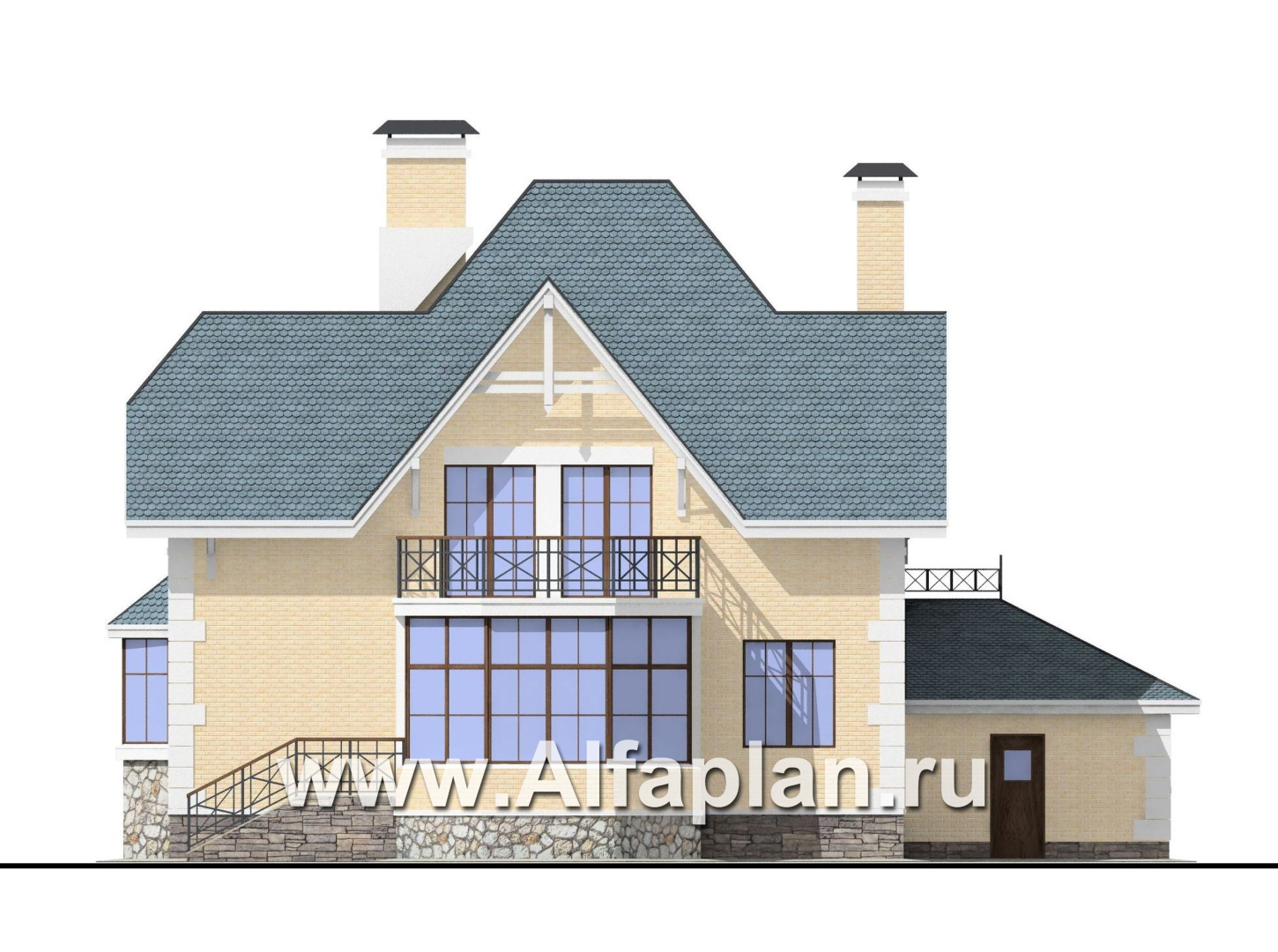 «Приорат» - проект коттеджа с мансардой, кабинет на 1 эт, с террасой и с эркером, с гаражом на 1 авто - фасад дома