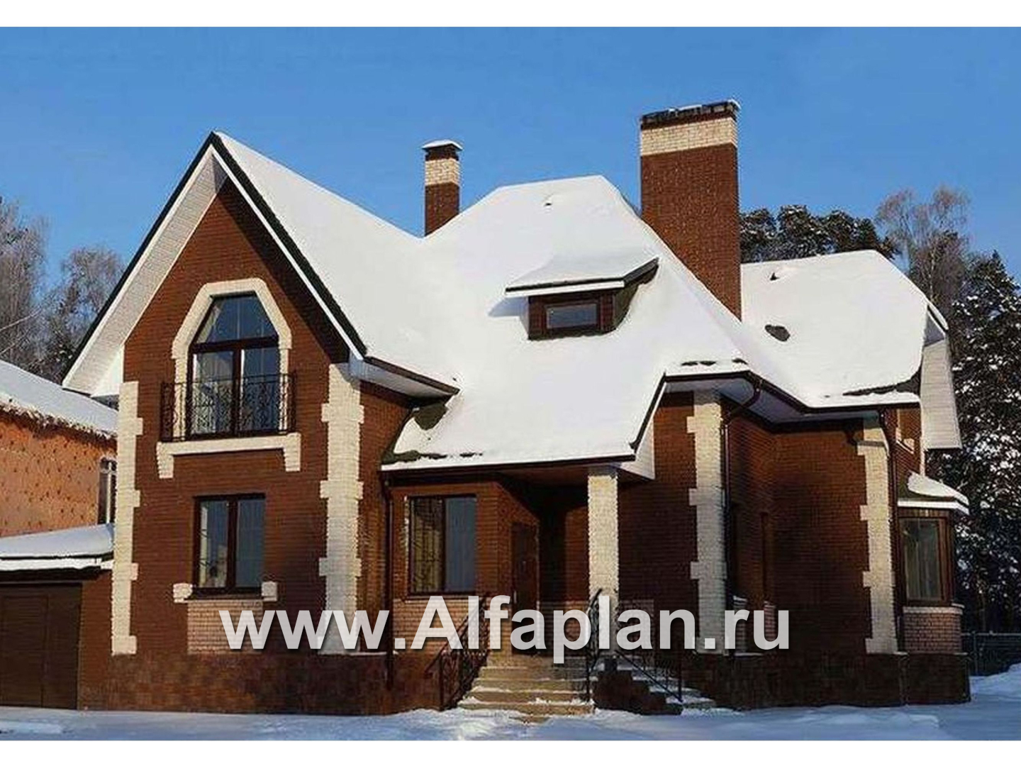 «Приорат» - проект коттеджа с мансардой, кабинет на 1 эт, с террасой и с эркером, с гаражом на 1 авто - дизайн дома №2