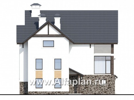 «Фея снов» - проект двухэтажного дома с мансардой, с гаражом на 2 авто в цоколе, с террасой и с лоджией, в современном стиле - превью фасада дома