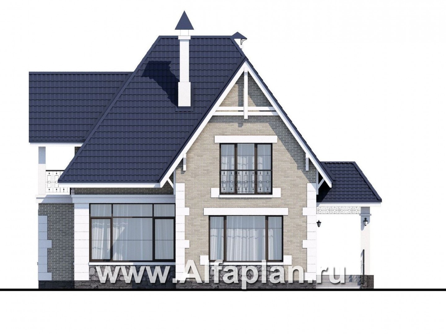 «Золушка» - проект дома с мансардой, с террасой, в стиле Петровское барокко - фасад дома