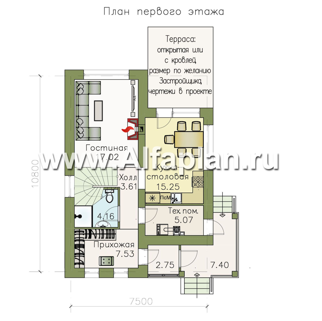 «Кадет» - проект дома с мансардой, из кирпича, в стиле эклектика - план дома