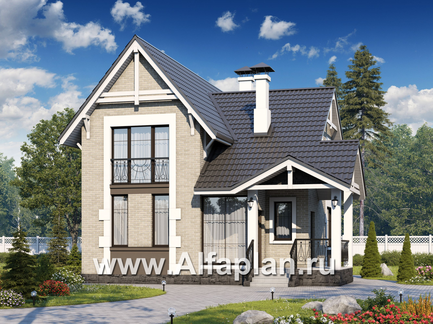 «Кадет» - проект дома с мансардой, из кирпича, в стиле эклектика - дизайн дома №2