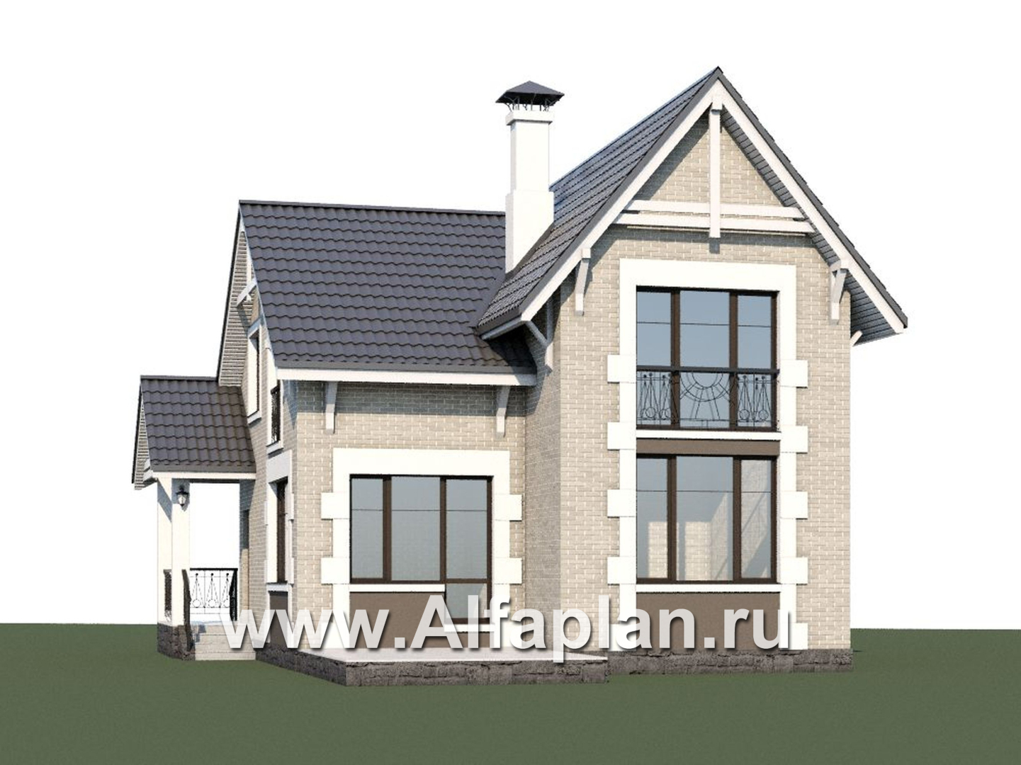 «Кадет» - проект дома с мансардой, из кирпича, в стиле эклектика - дизайн дома №3