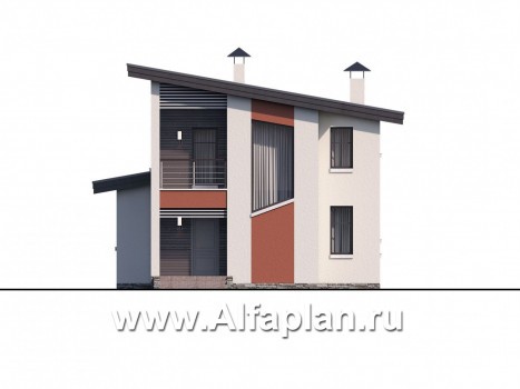 «Рациональ» - современный проект двухэтажного дома с террасой и с балконом, с односкатной кровлей - превью фасада дома