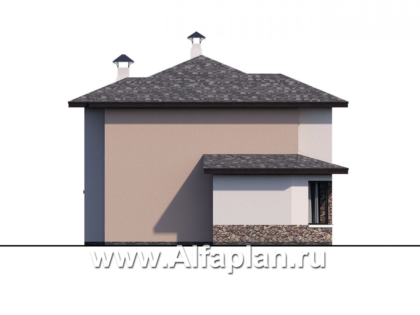 «Стимул» -проект двухэтажного дома с гостиной в форме кристалла, из кирпича, планировка с кабинетом на 1 эт, в современном стиле - фасад дома