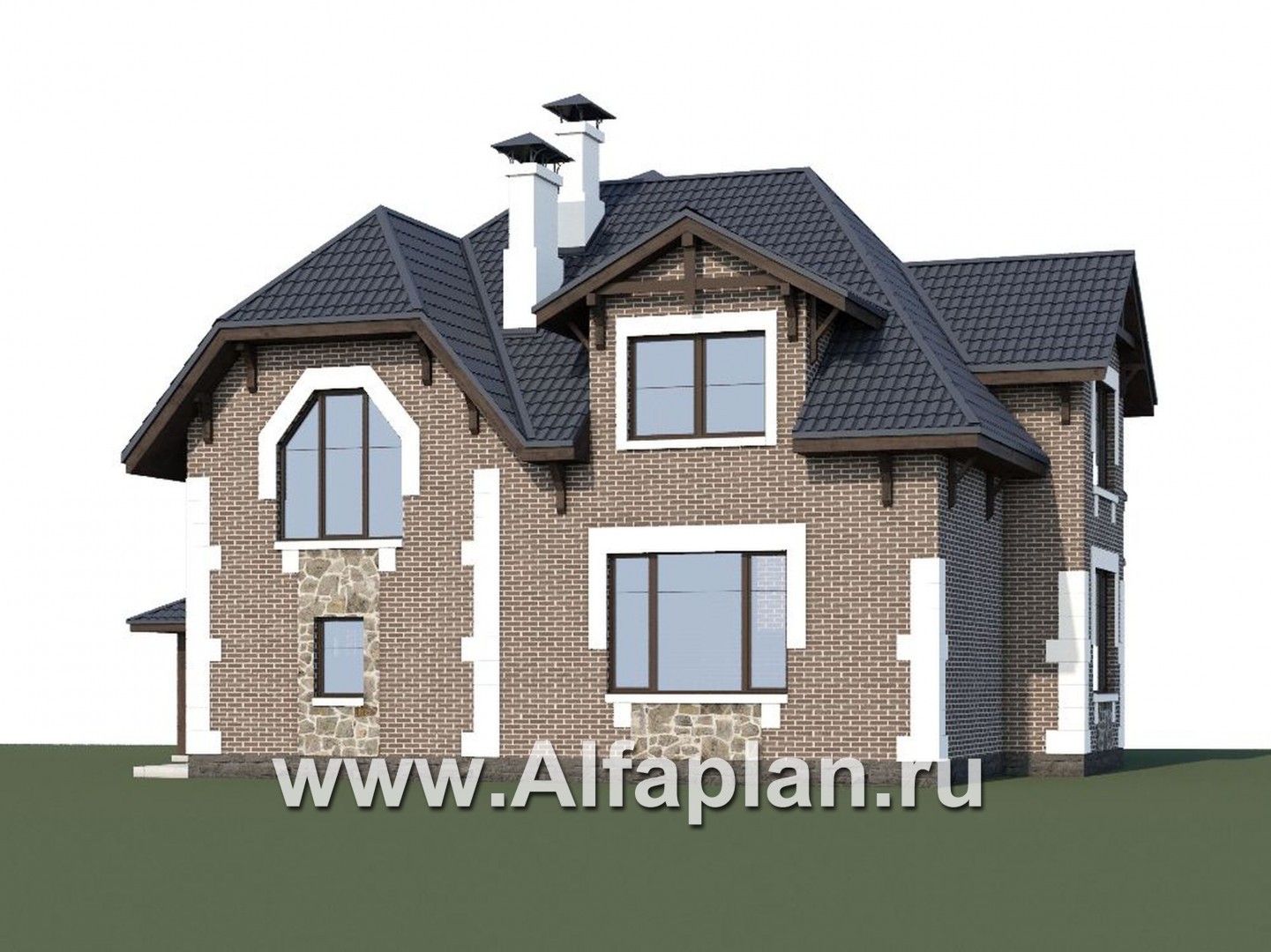 «Корона» - проект дома с мансардой, с эркером и сауной, с гаражом на 1 авто и навесом на 1 авто - дизайн дома №1