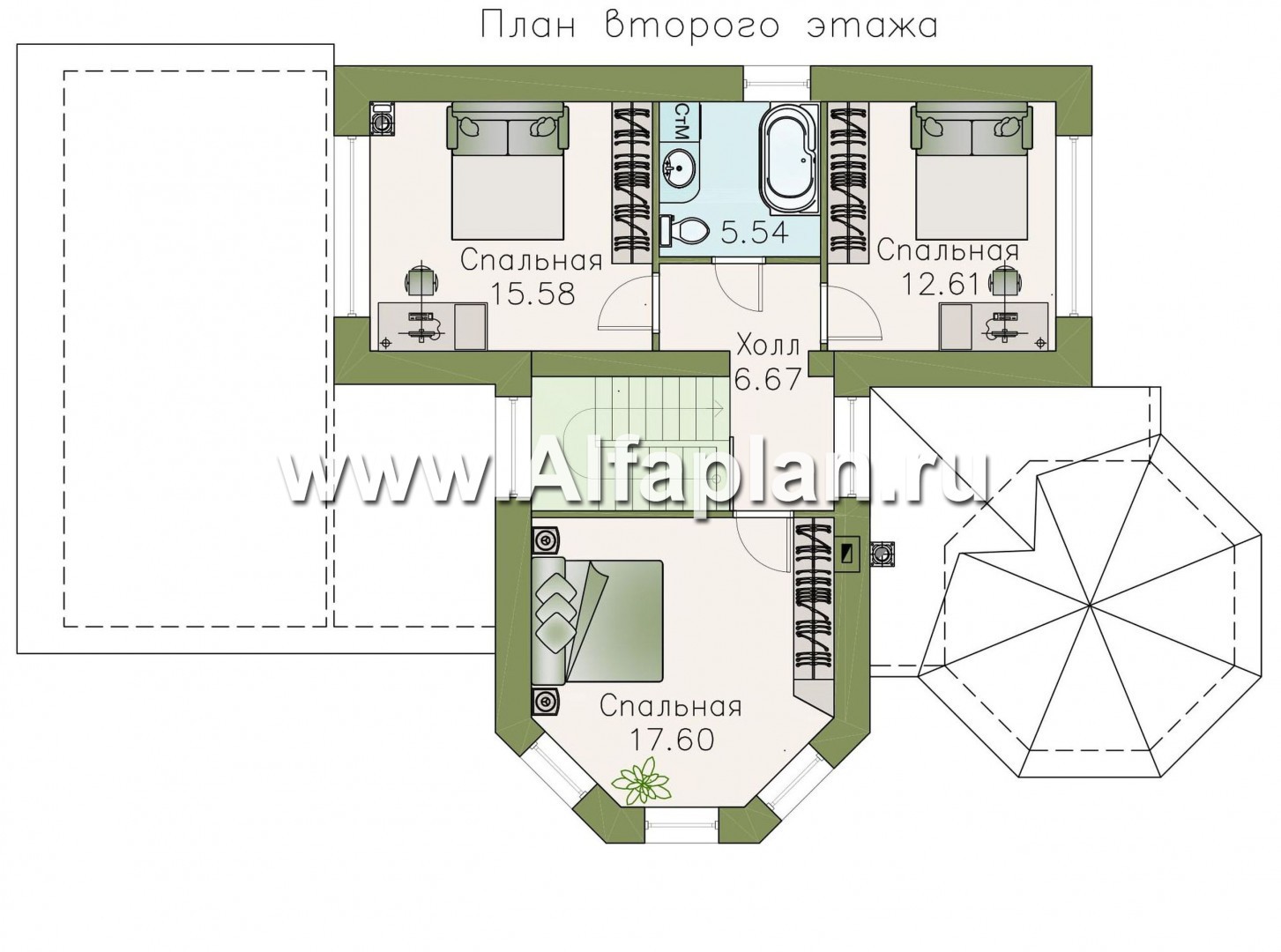«Истра» - проект двухэтажного дома с эркером и с террасой в форме беседки, навес на 1 авто - план дома