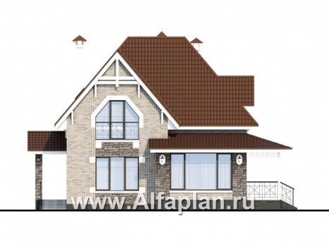«Галант» - проект двухэтажного дома с мансардой, из кирпичей, с террасой со стороны входа - превью фасада дома
