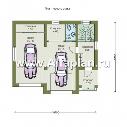 Проект гаража на 2 авто, планировка с двухкомнатной квартирой в мансарде - превью план дома