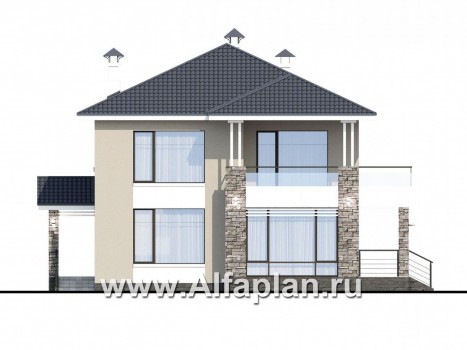 «Belissimo» - проект двухэтажного дома, в современном стиле, мастер спальня, с верандой и балконом - превью фасада дома