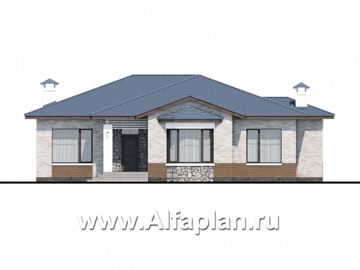 «Калипсо» - проект одноэтажного дома, с сауной и с эркером, с террасой (варианты планировки) - фасад дома